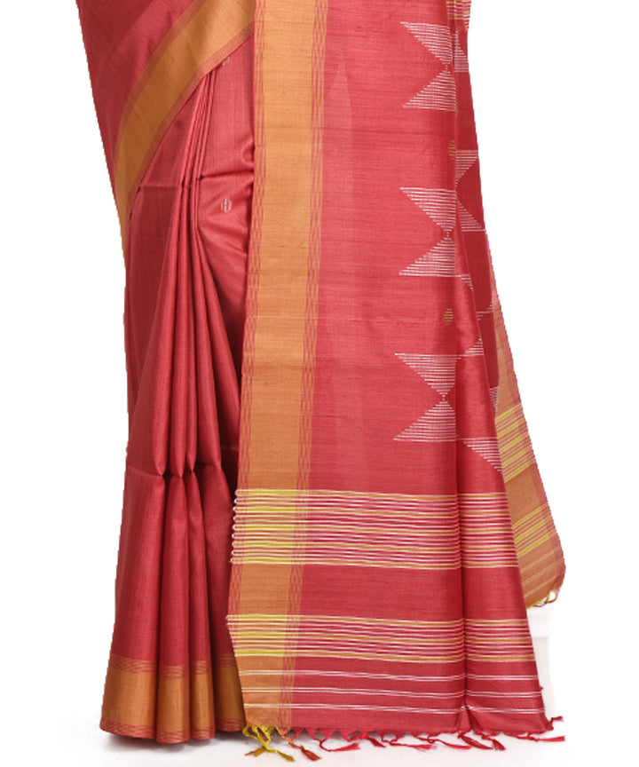Red orange handwoven tussar silk bengal sari