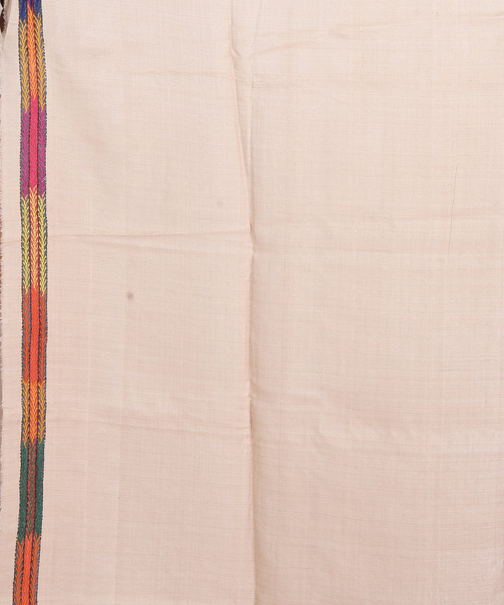 Beige multicolor hand embroidery kantha stitch tussar silk sari