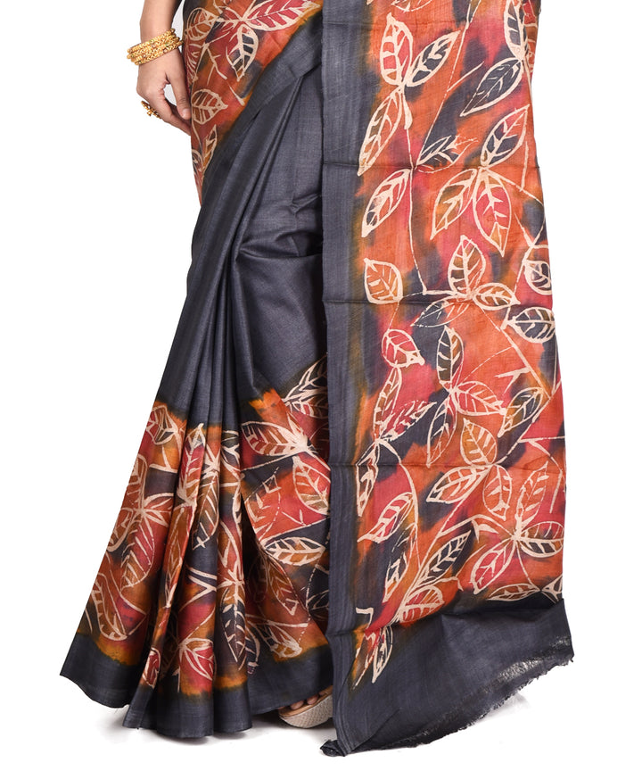 Multicolor chocolate batik tie dyed silk bengal sari