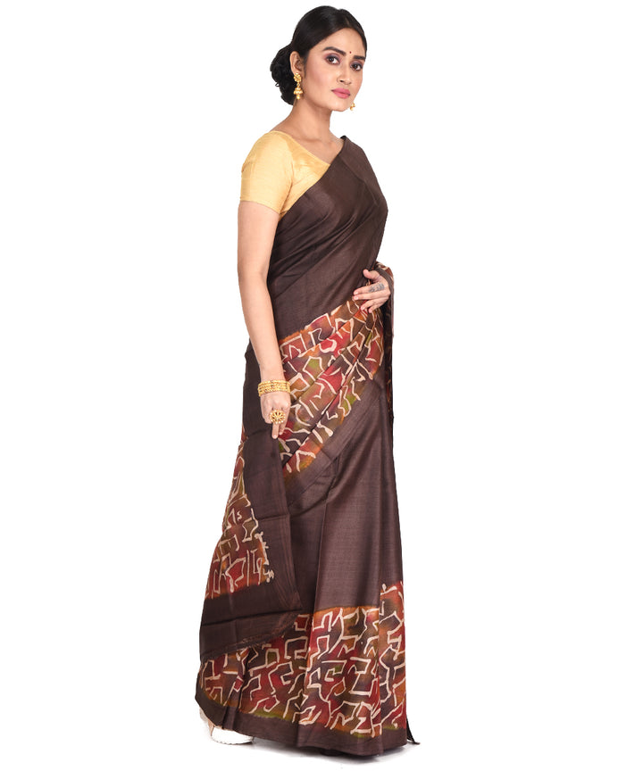 Black multicolor batik tie dyed silk bengal sari