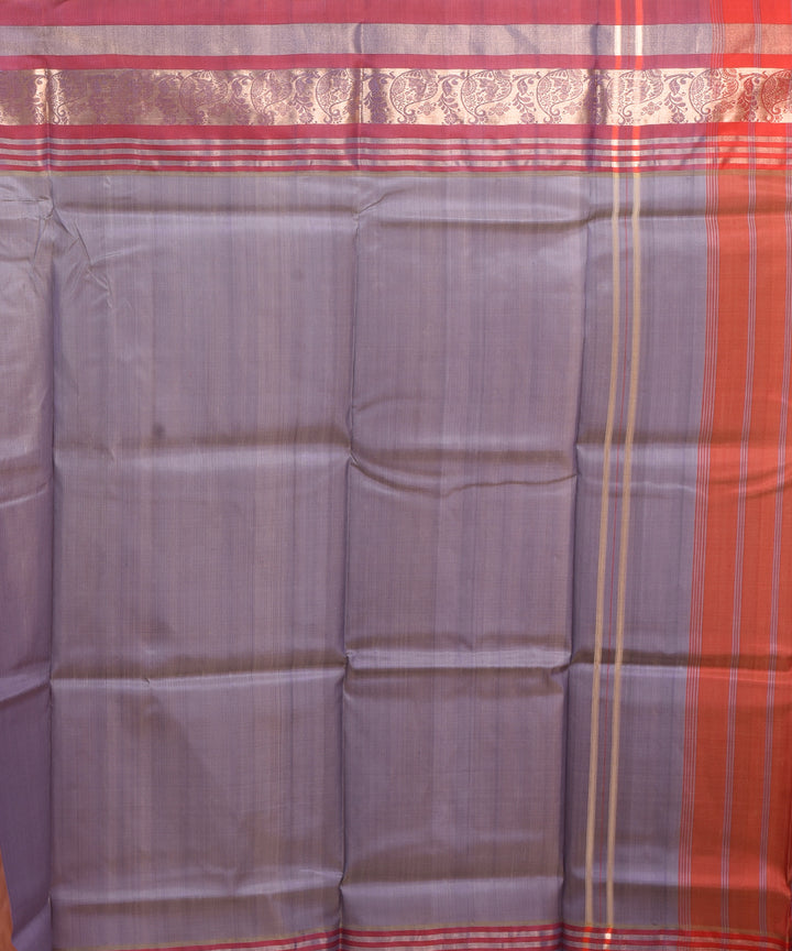 Red steel grey handwoven silk garad bengal sari
