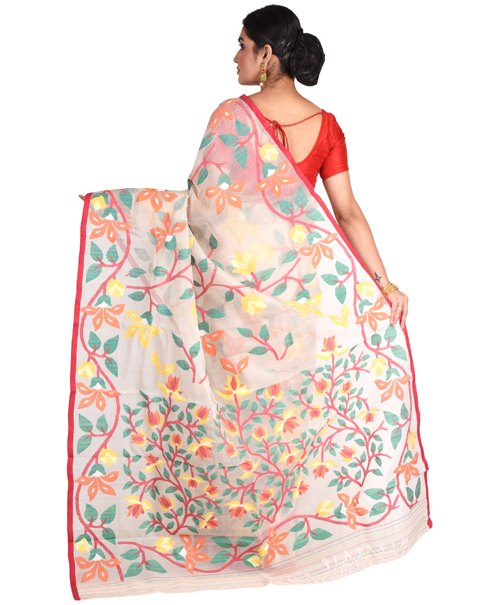 White multicolor handwoven bengal silk bengal jamdani sari