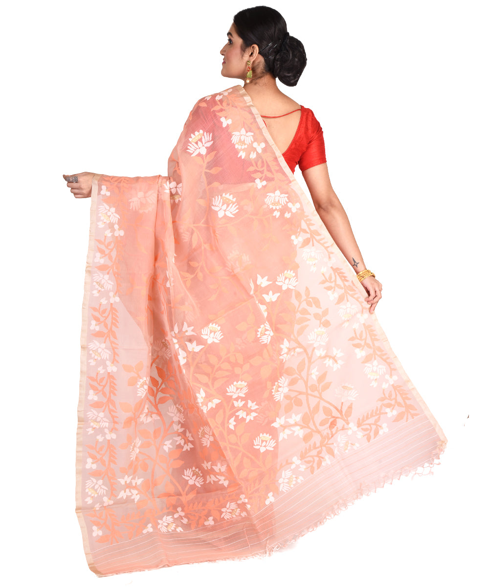 Peach handwoven bengal silk bengal jamdani sari