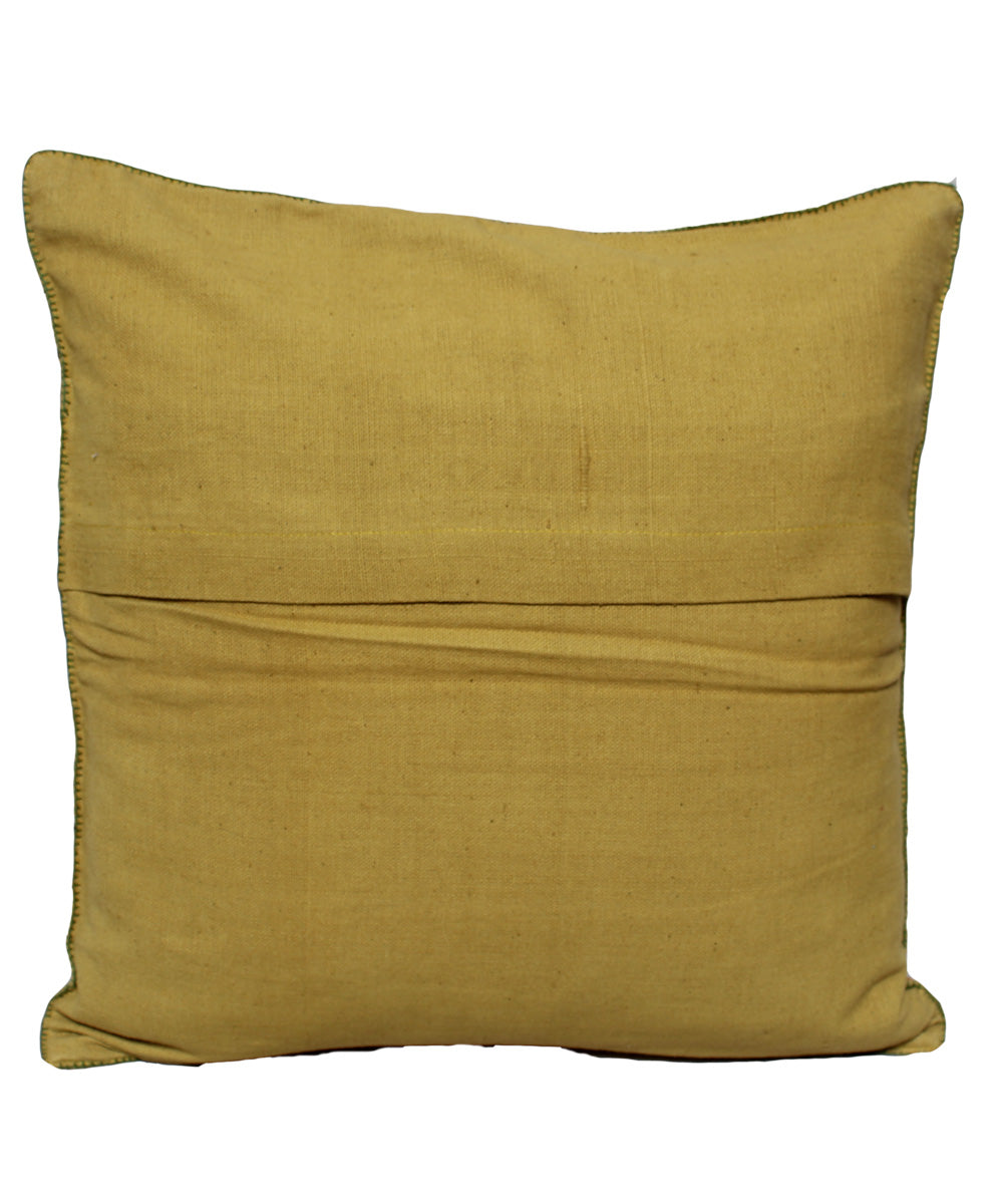 Beige checks cotton lambani hand embroidery cushion cover