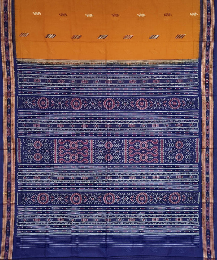 Mustard blue handwoven cotton bomkai saree