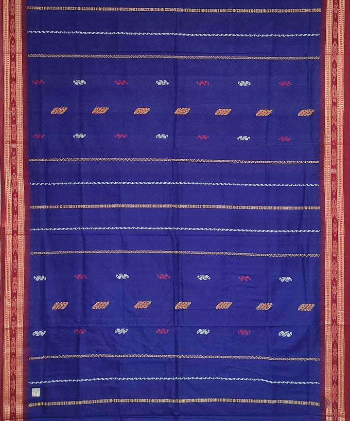 Navy blue maroon hand woven cotton bomkai saree