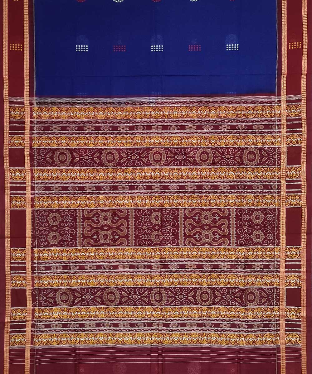 Navy blue maroon handloom cotton bomkai saree