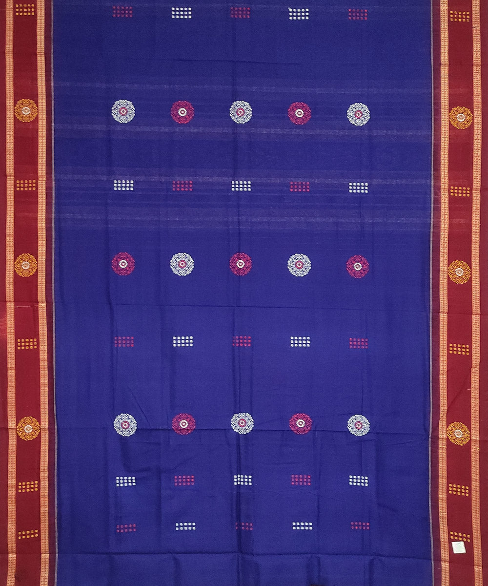Navy blue maroon handloom cotton bomkai saree