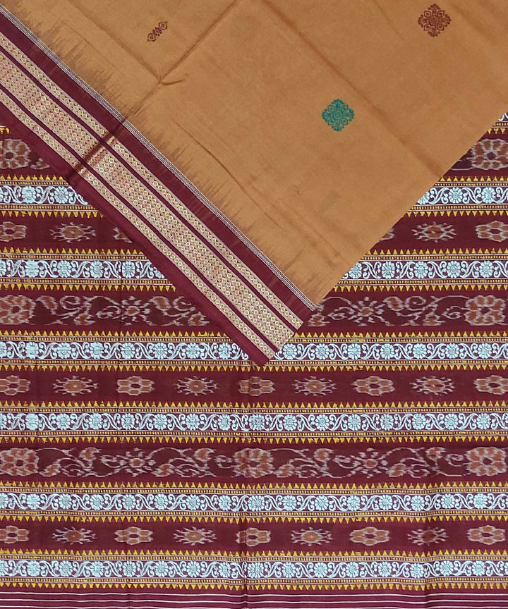 Brown maroon handwoven cotton bomkai saree