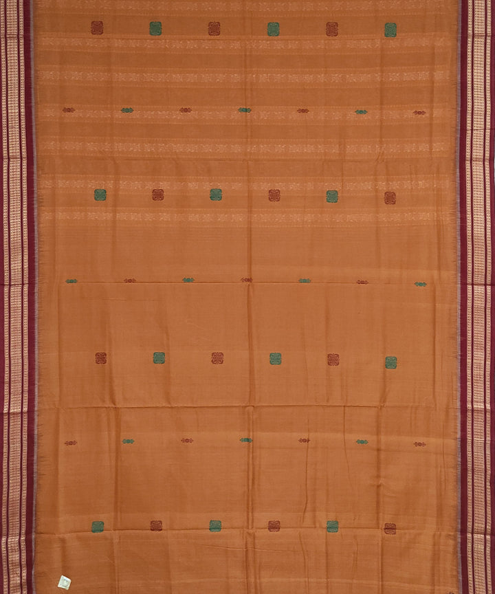 Brown maroon handwoven cotton bomkai saree
