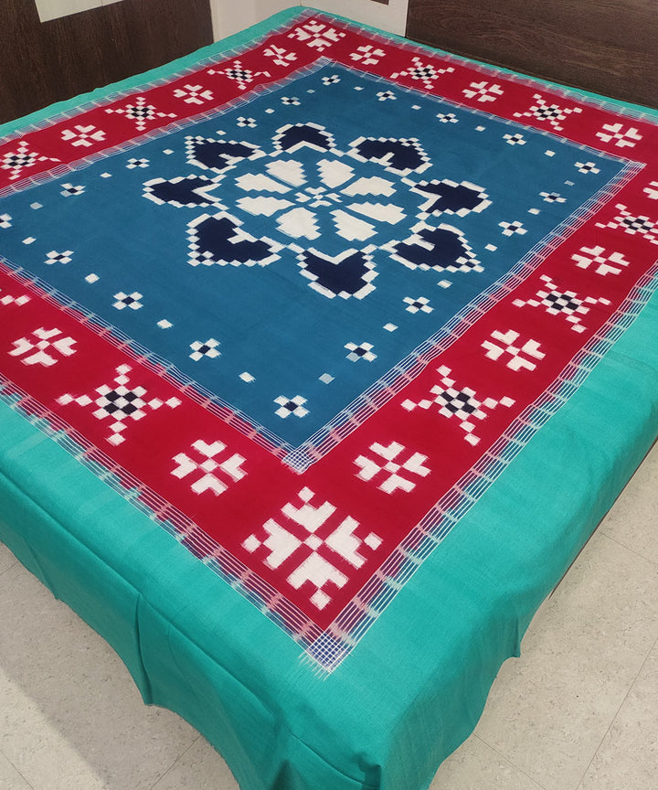 Navy blue, red and sea green handloom sambalpuri cotton bedsheet