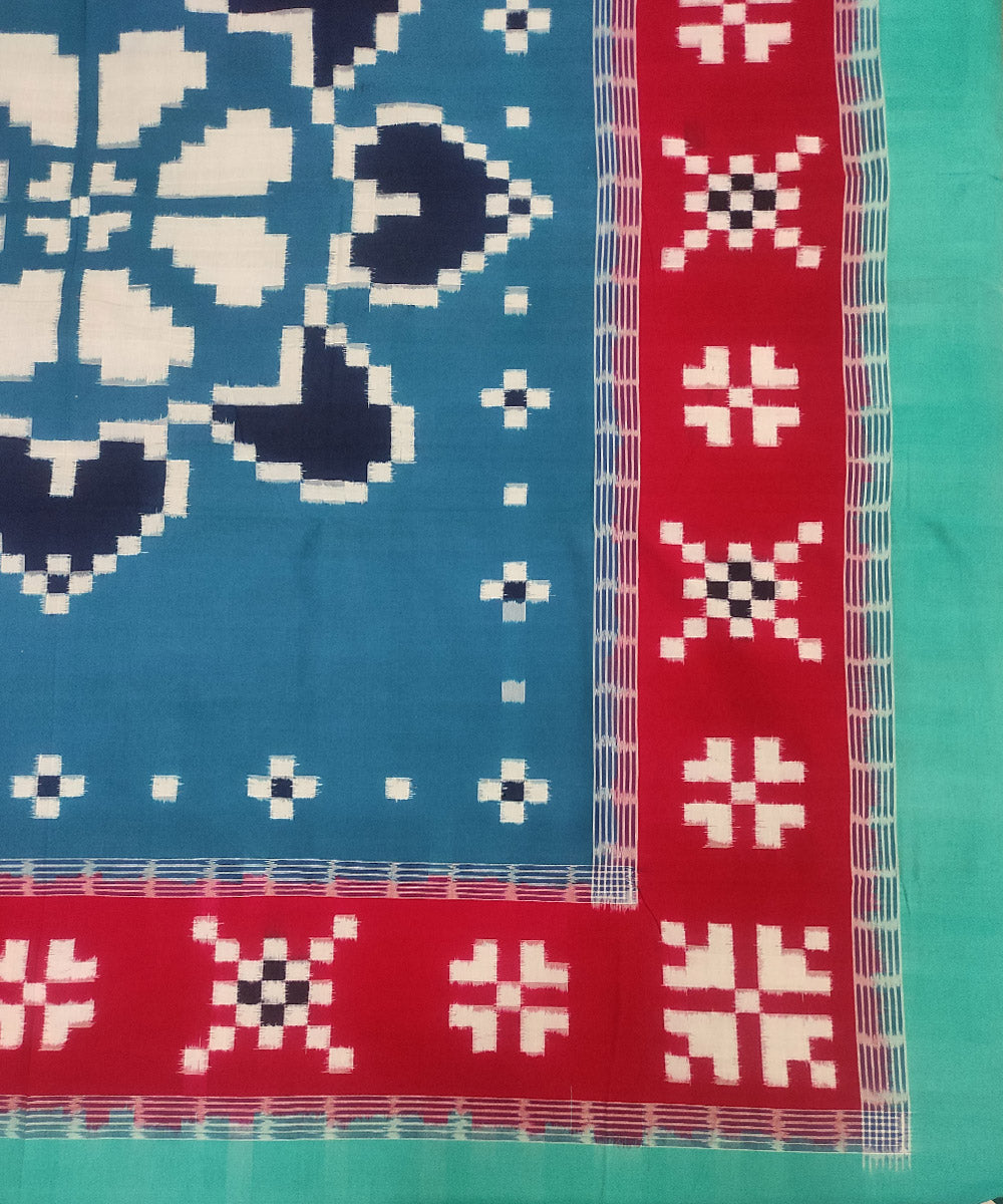 Navy blue, red and sea green handloom sambalpuri cotton bedsheet