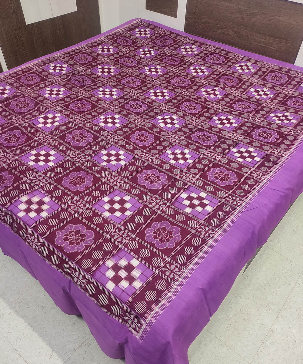 Purple, maroon and white handloom sambalpuri cotton bedsheet
