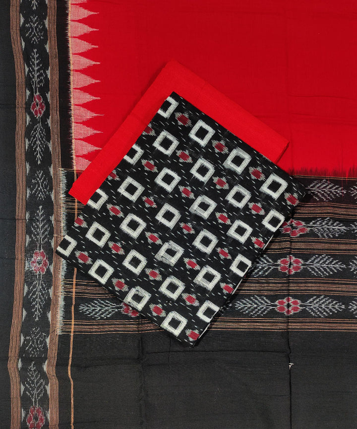 3 pc Black red hand woven cotton sambalpuri dress material