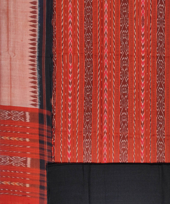 3pc Orange black handwoven cotton sambalpuri ikat dress material