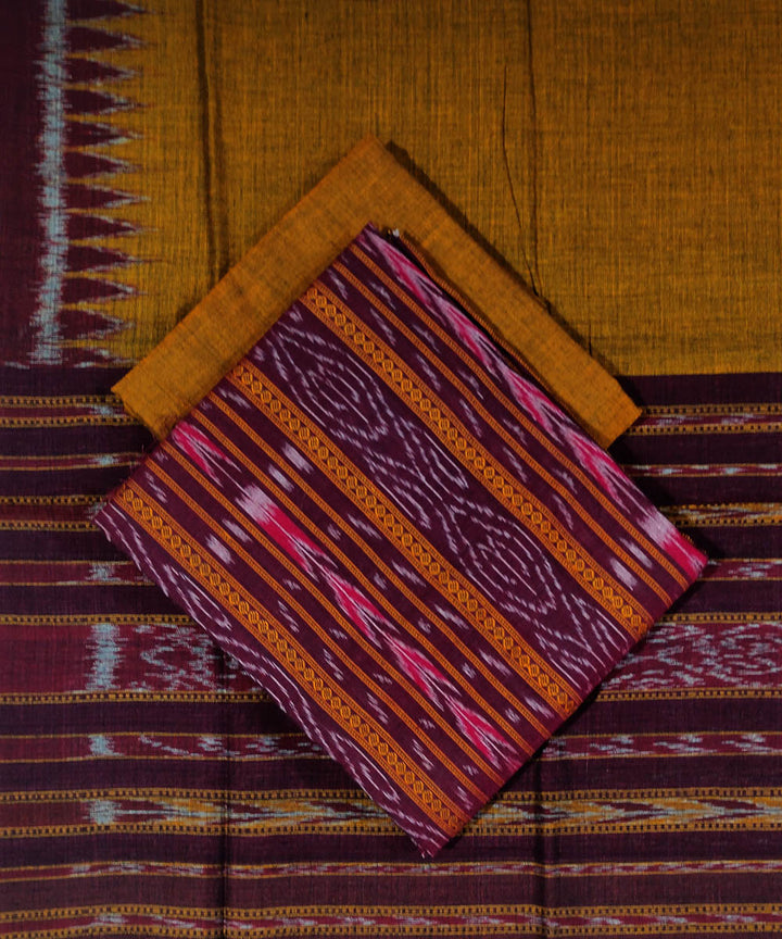 3pc Maroon mustard handwoven cotton sambalpuri ikat dress material