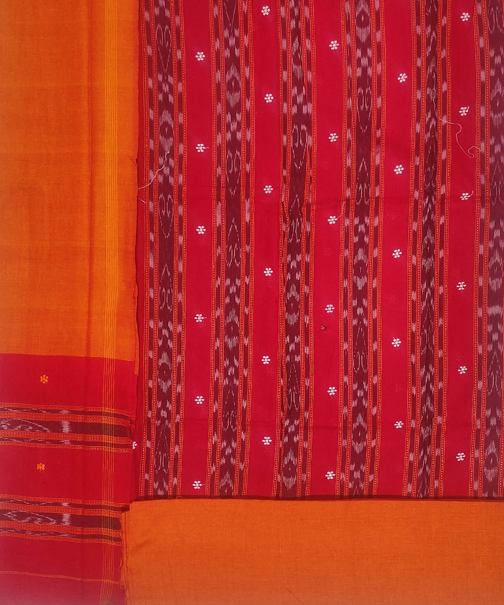 3pc Red orange handwoven cotton sambalpuri ikat dress material