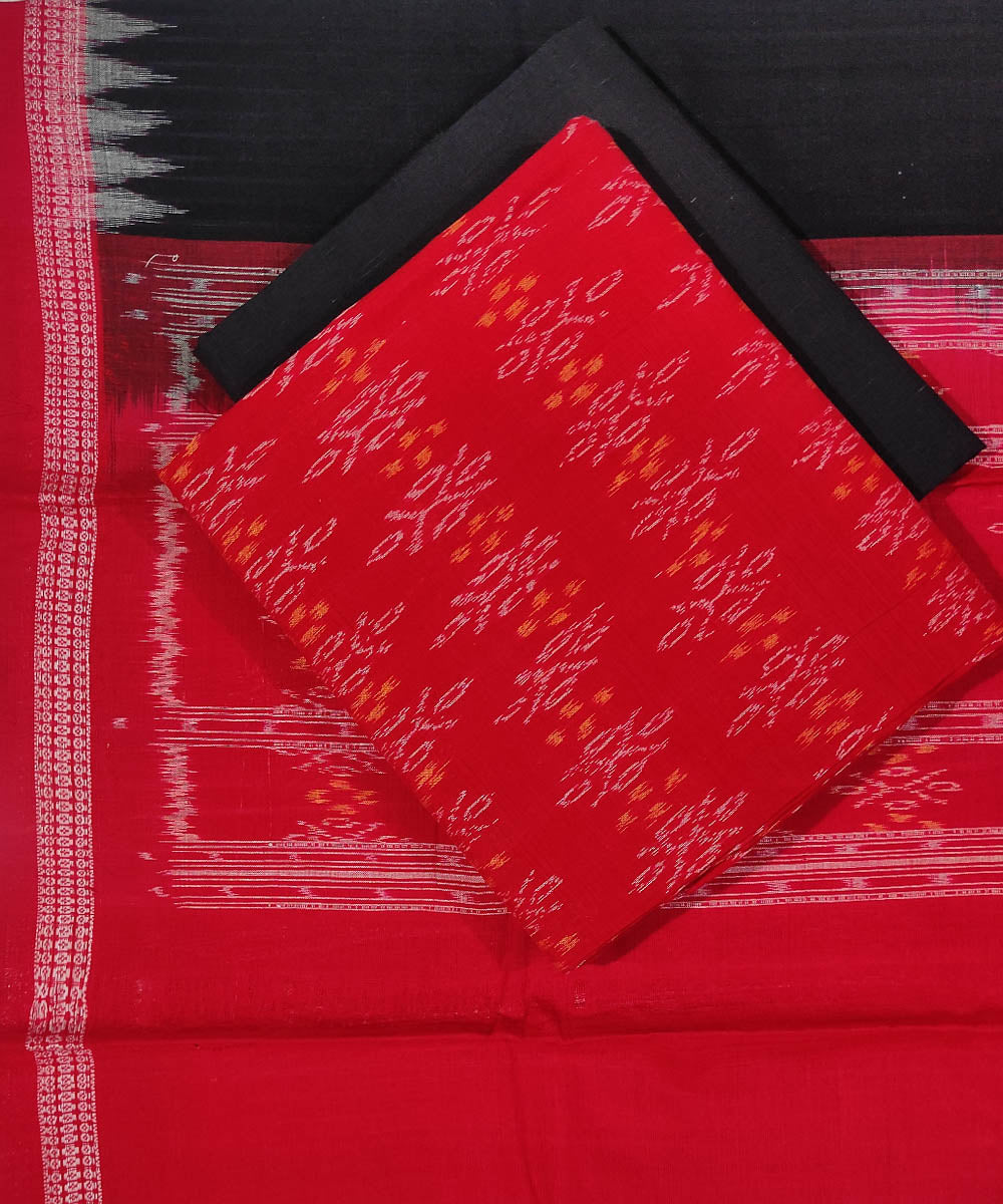 3pc Red black handwoven sambalpuri ikat cotton dress material