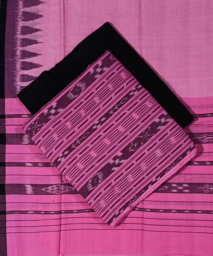 3pc Pink black handwoven nuapatna cotton dress material