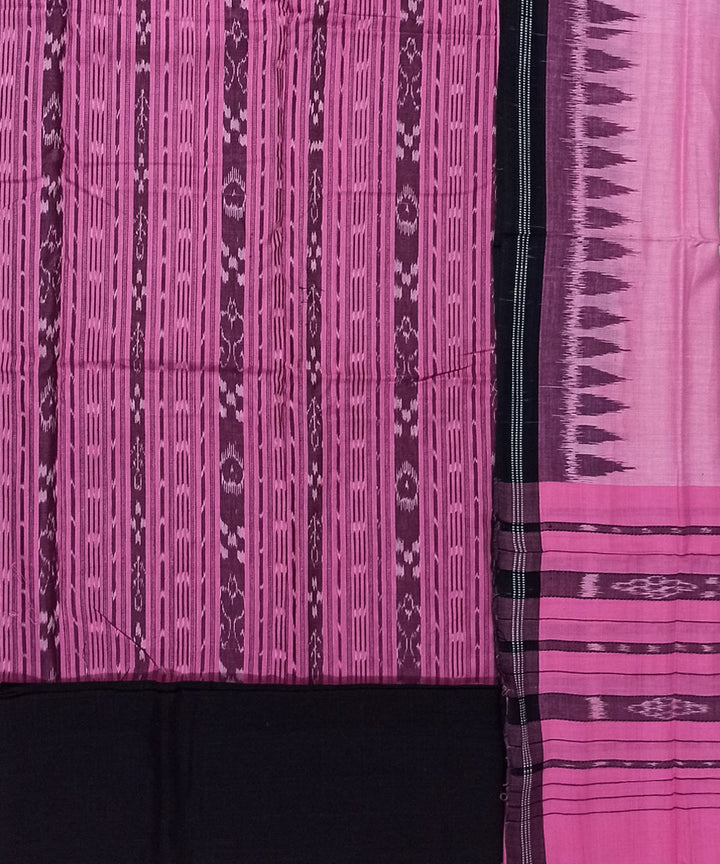 3pc Pink black handwoven nuapatna cotton dress material