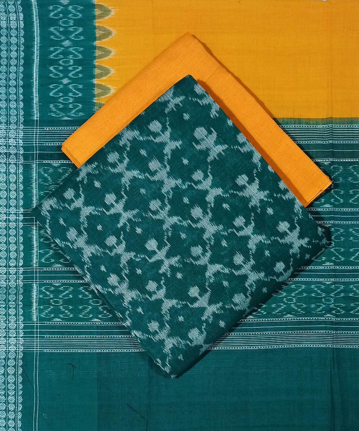 3pc Dark green yellow handwoven sambalpuri cotton dress material