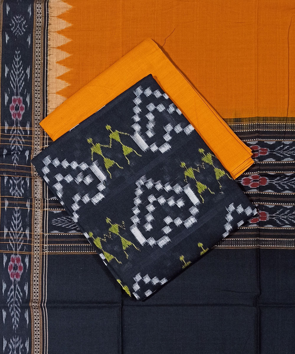 3pc Black yellow hand woven sambalpuri cotton dress material