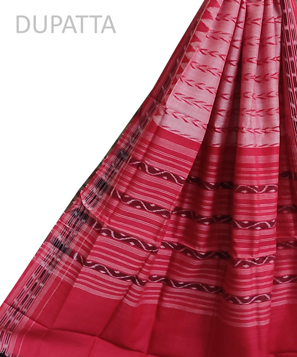Pink red handloom cotton sambalpuri dupatta