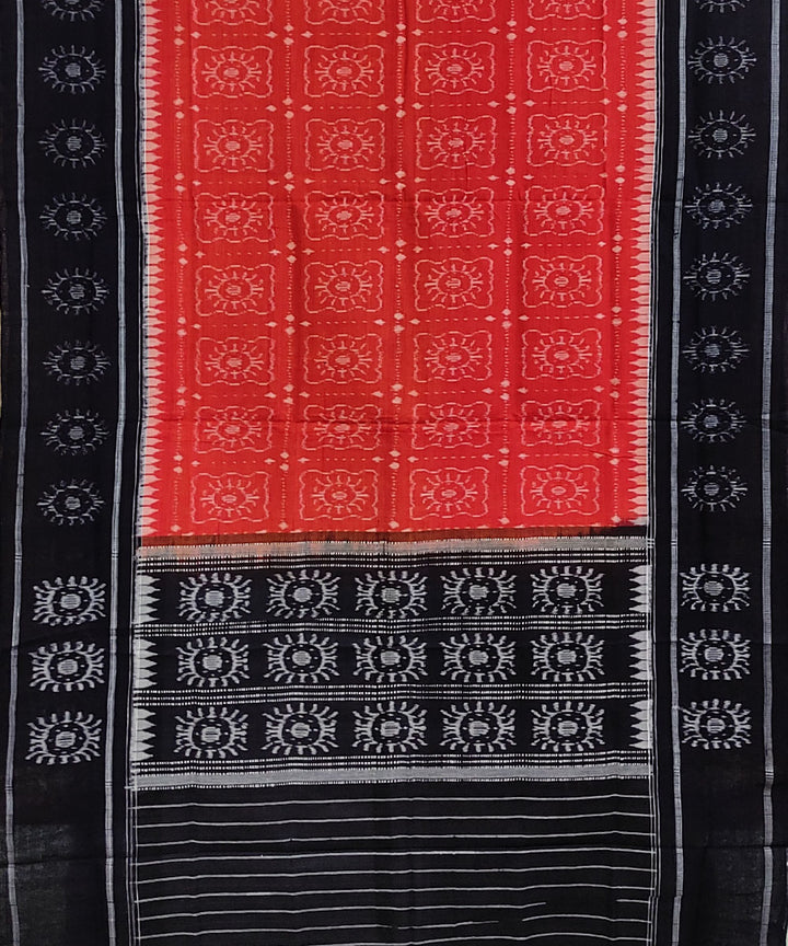 Brick red black handwoven cotton sambalpuri dupatta