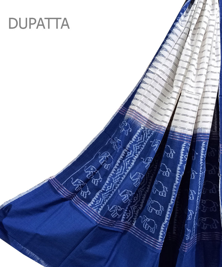 White blue handwoven cotton sambalpuri dupatta