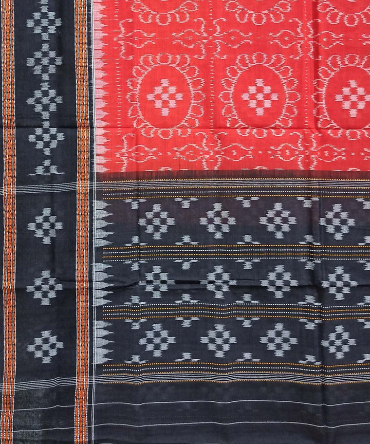 Orange black handwoven cotton sambalpuri dupatta