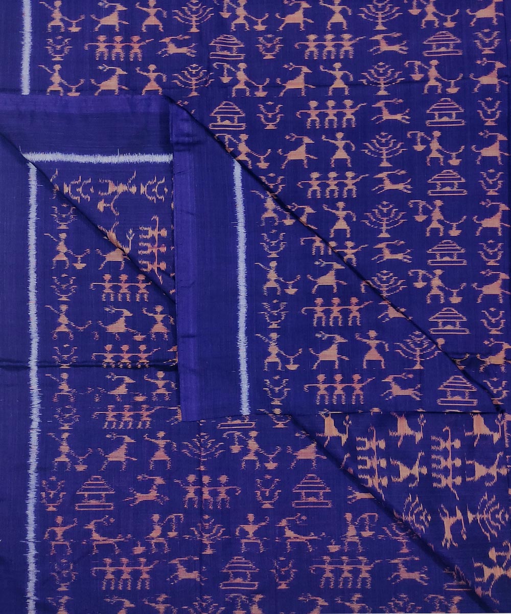 2.5m Navy blue handwoven cotton sambalpuri kurta fabric