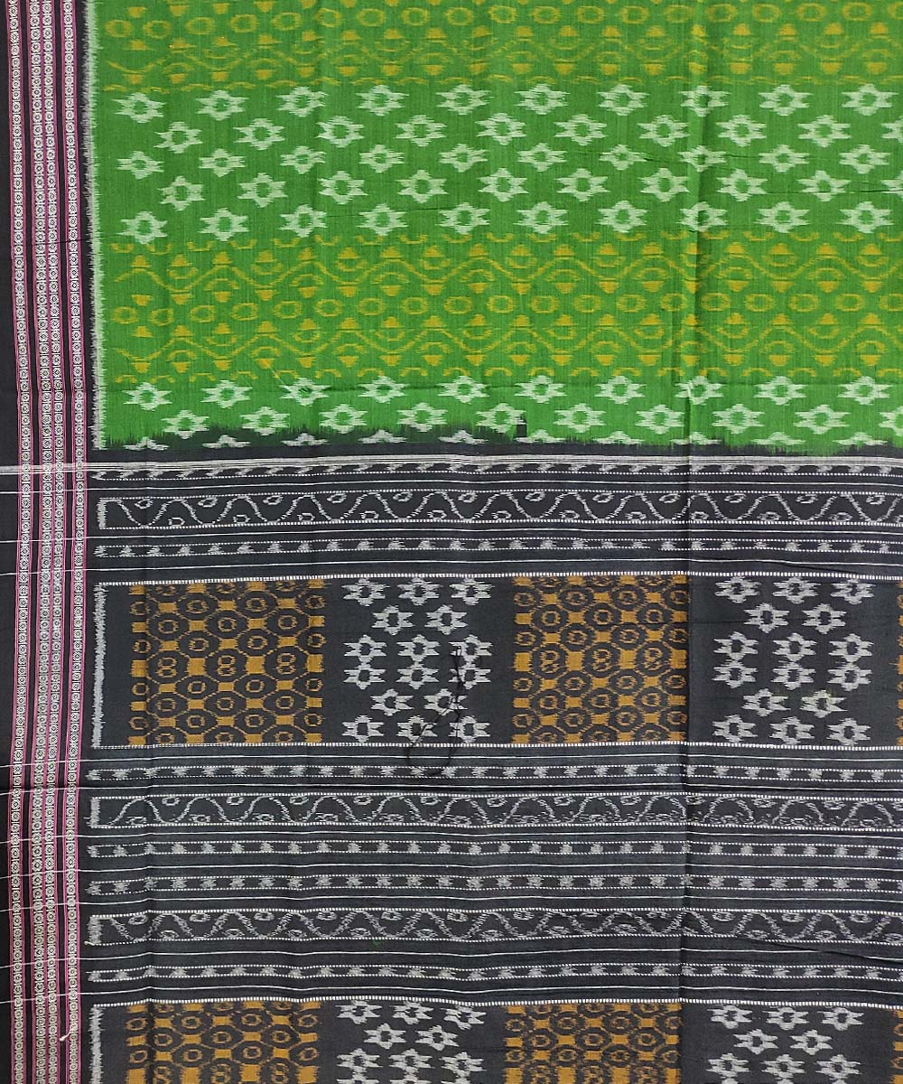 Green black handwoven cotton nuapatna saree