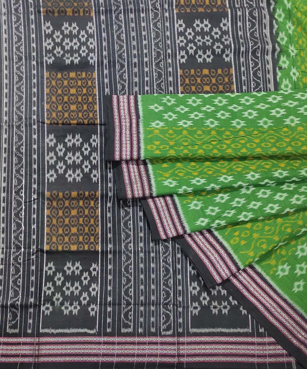 Green black handwoven cotton nuapatna saree