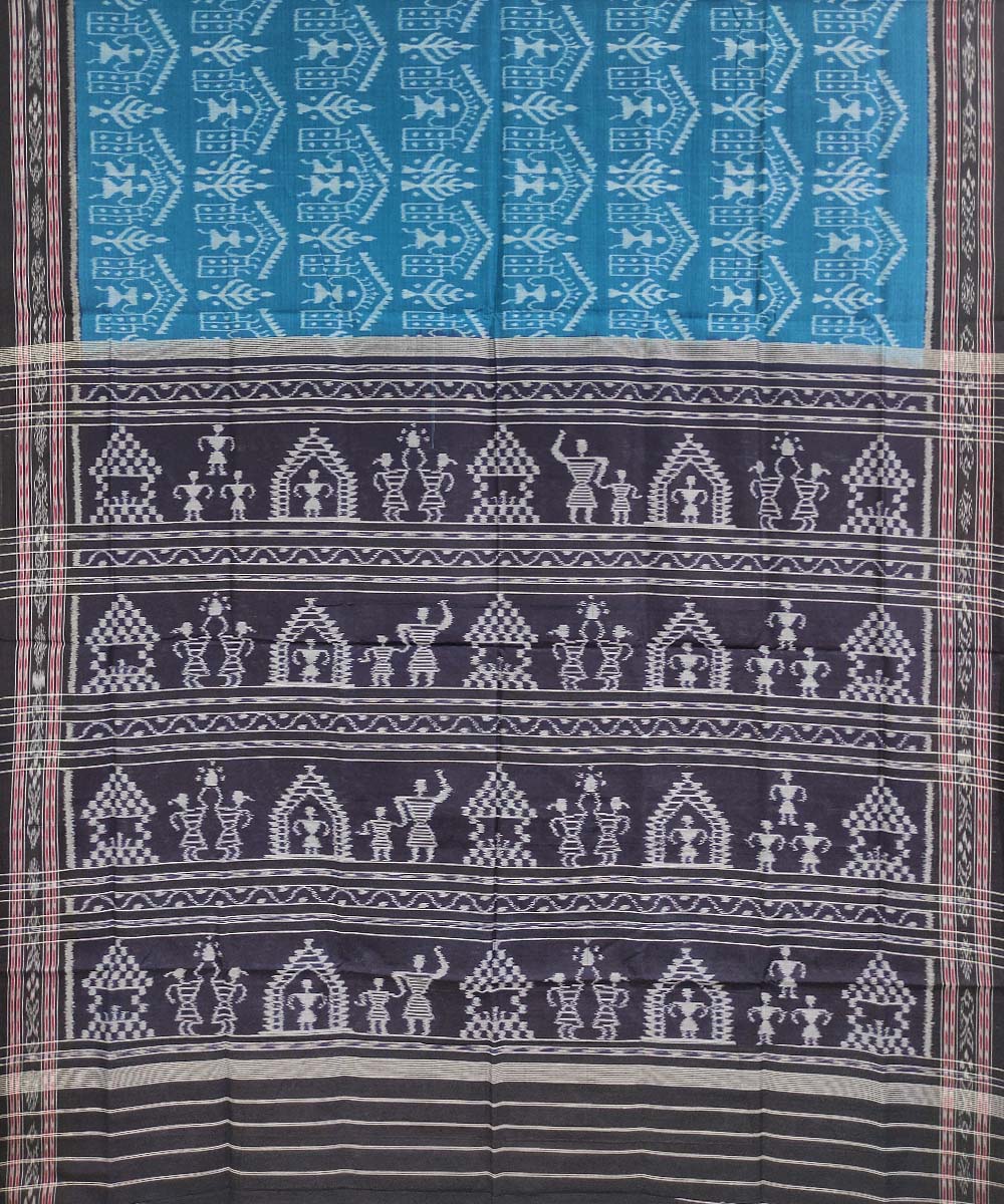 Blue black handwoven cotton nuapatna saree