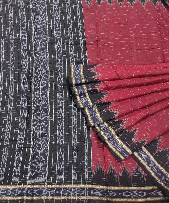 Maroon black hand woven cotton nuapatna saree