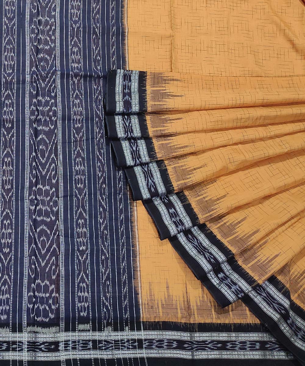 Beige black handwoven cotton nuapatna saree