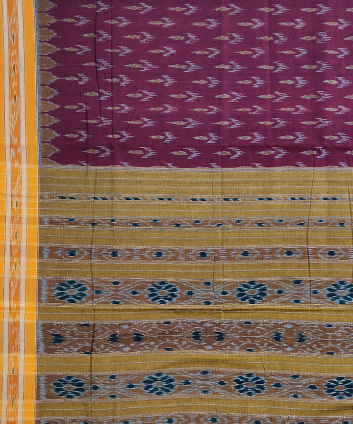 Maroon mustard handwoven cotton nuapatna saree