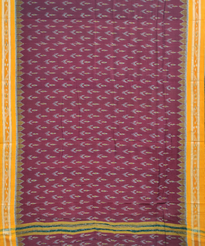 Maroon mustard handwoven cotton nuapatna saree