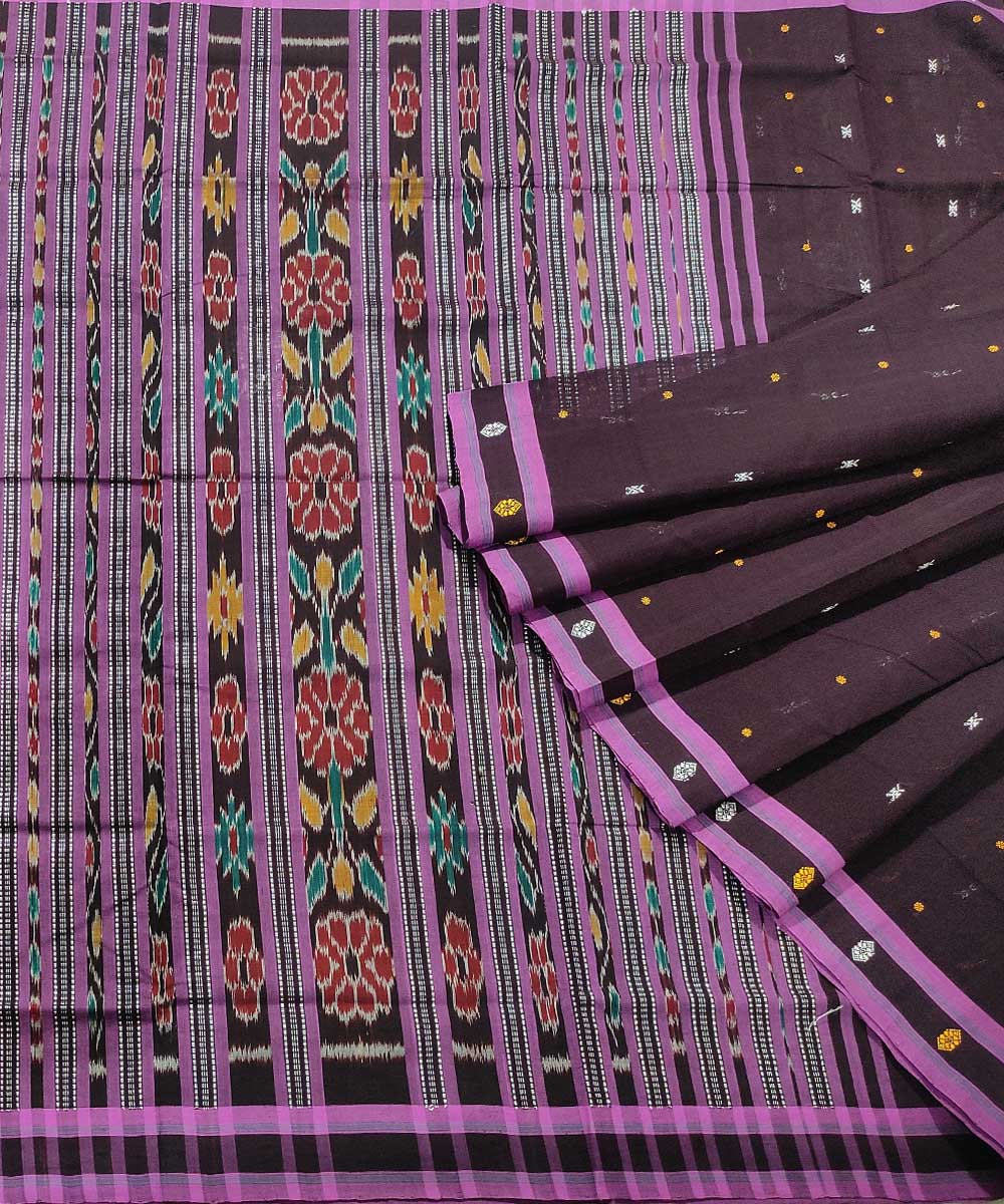 Brown violet handwoven cotton odisha ikat saree