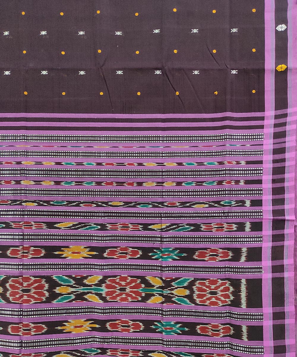 Brown violet handwoven cotton odisha ikat saree