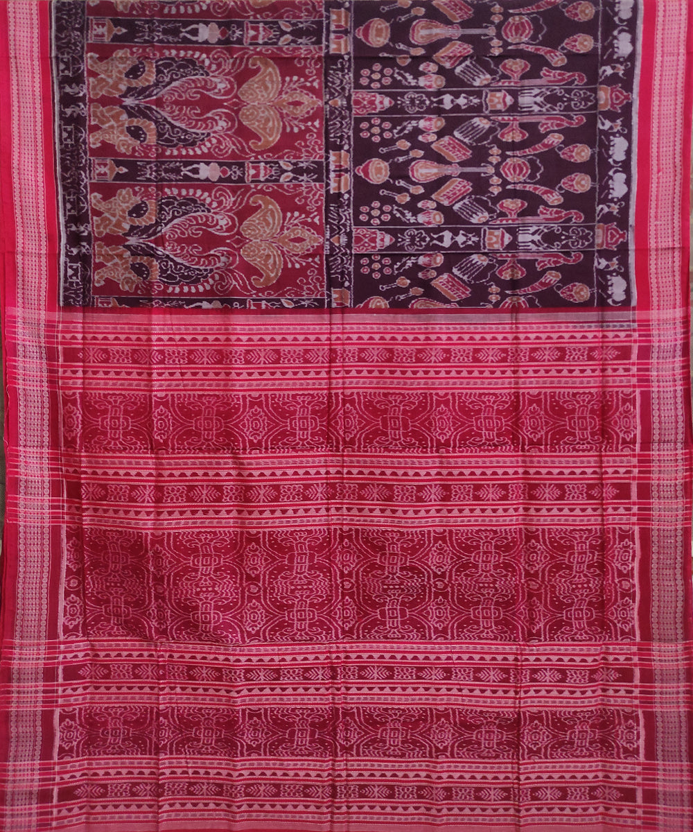 Maroon red cotton handwoven sambalpuri saree