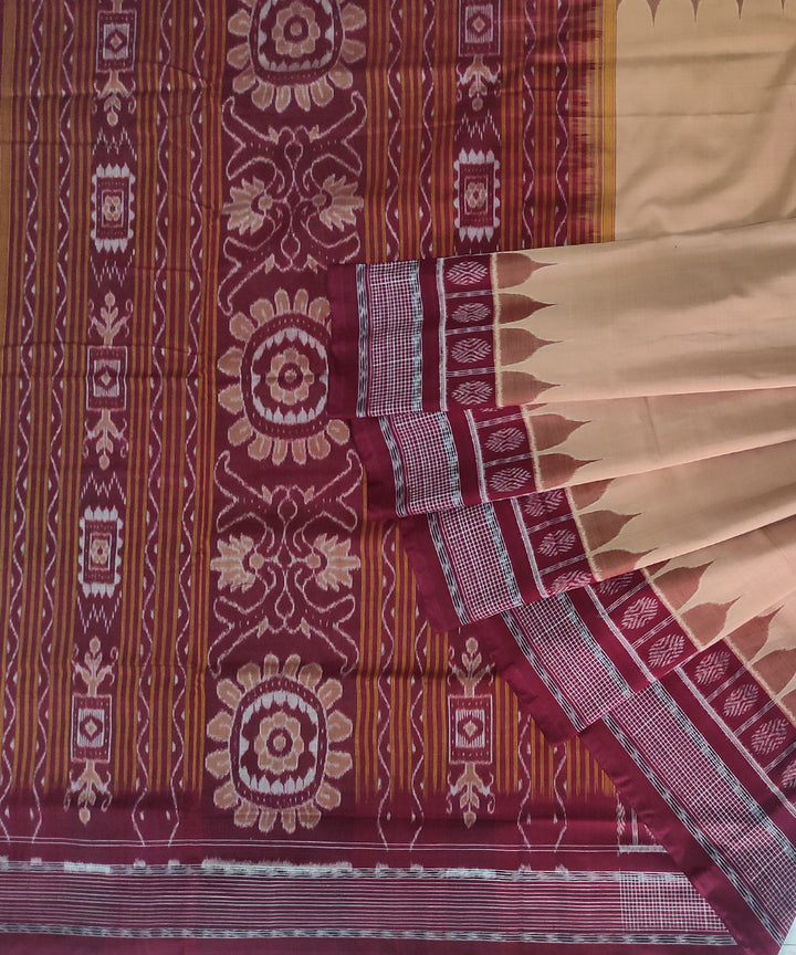 Beige maroon cotton handwoven sambalpuri saree