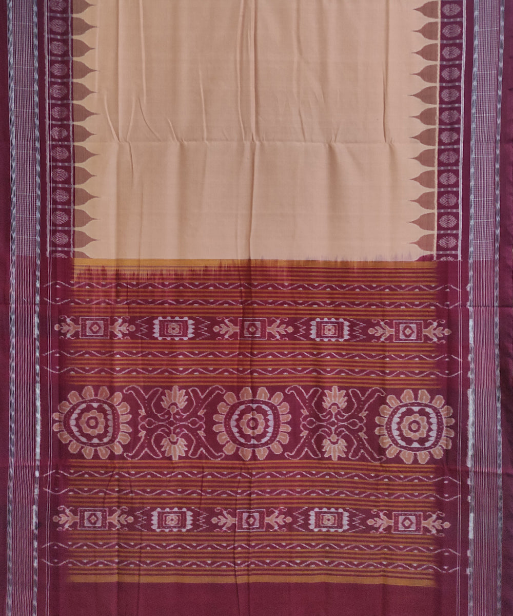 Beige maroon cotton handwoven sambalpuri saree