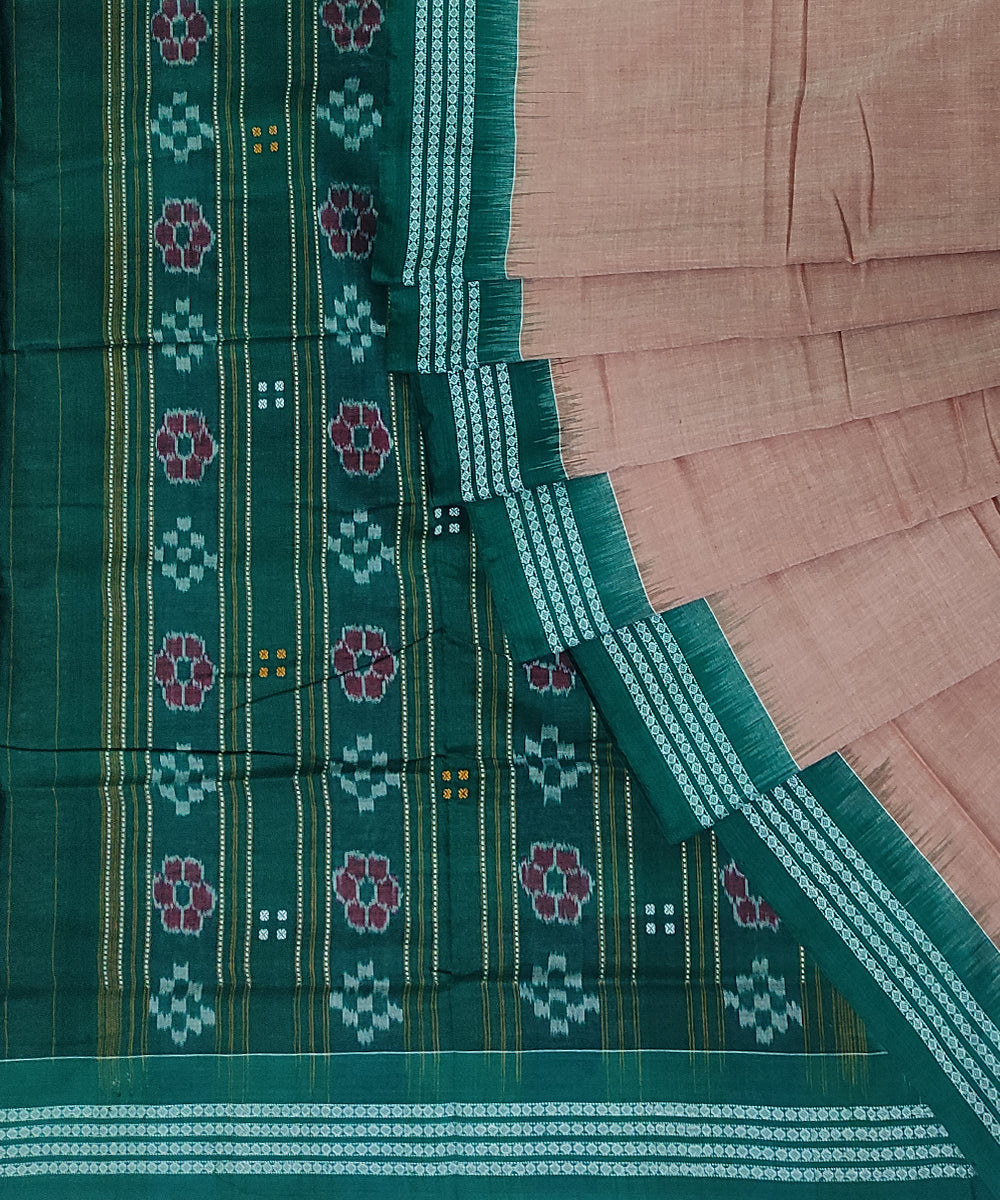 Beige green cotton handwoven sambalpuri saree