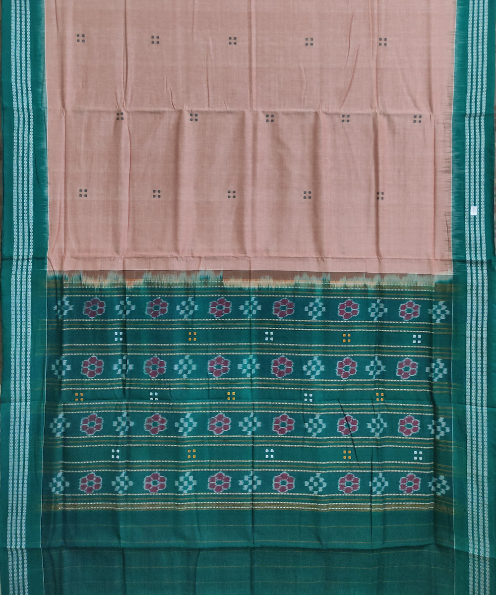 Beige green cotton handwoven sambalpuri saree