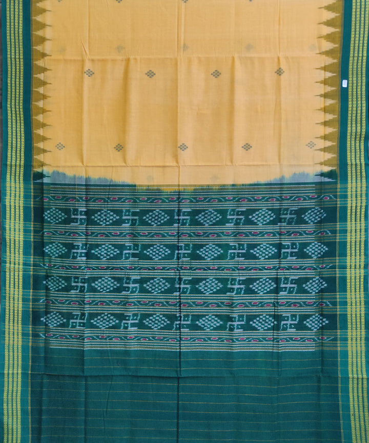 Light yellow green cotton handwoven sambalpuri saree