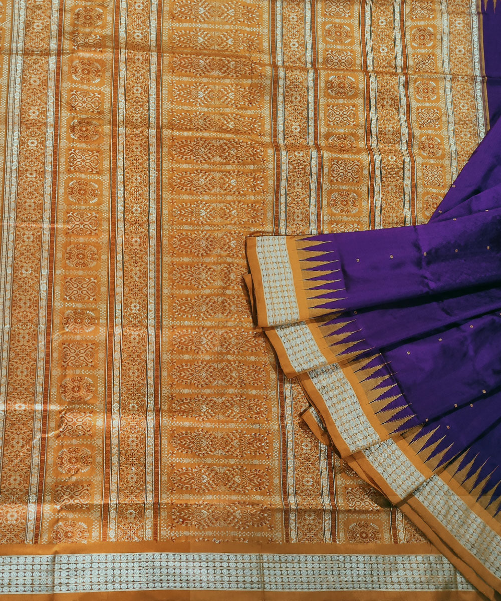 Violet mustard handwoven silk bomkai saree