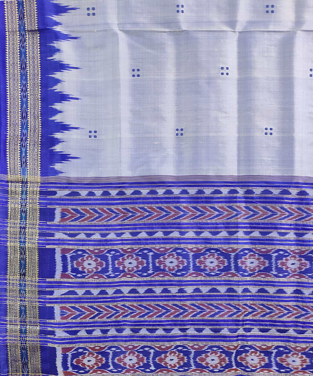 Grey blue handwoven silk khandua saree