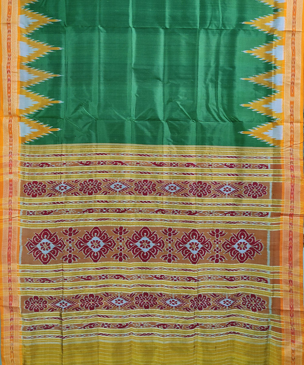 Green mustard handwoven silk khandua saree