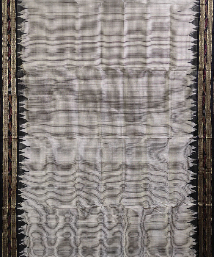 White black handwoven silk khandua saree